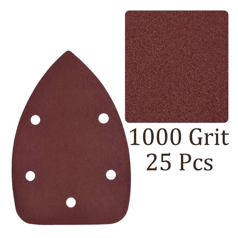 Kozelo 25pcs Mouse Sander Detail Sandpaper - [1000 Grit, 3.5" x 5.5"] Triangle Hook and Loop Assorted Sanding Pads Sheet for Wood Furniture Polishing Use | 5 Hole, Aluminum Oxide - Image 4
